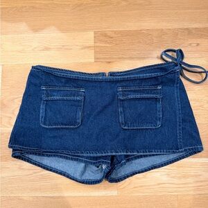 Lioness Dark Blue Denim Wrap Tie Shorts